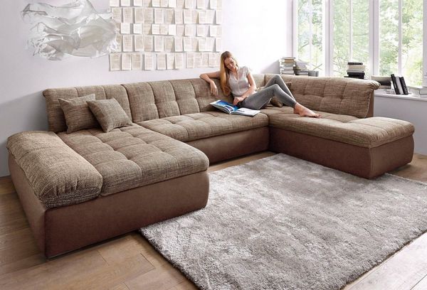 DOMO collection Wohnlandschaft Moric U-Form, auch in Cord, Breite 353cm, viel Platz, im XXL-Format, wahlweise mit Bettfunktion und Armlehnenverstellung