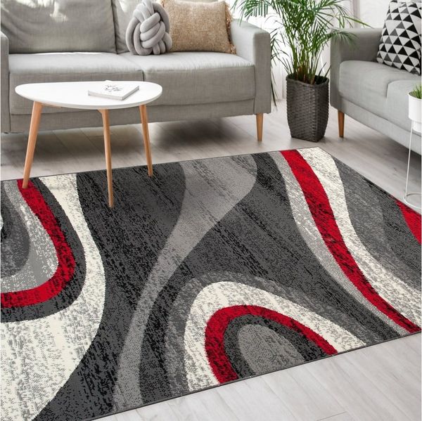Mazovia Designteppich Modern Teppich Kurzflor Wohnzimmerteppich Robust und pflegeleicht GRAU, 60x100 cm, Fußbodenheizung,Allergiker geeignet,Farbecht,Pflegeleicht,Geometrisch