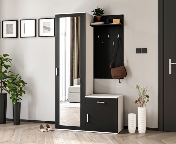 AX LIVING Garderobe mit Spiegel Magnola – 100 cm Breit, Weiß & Schwarz