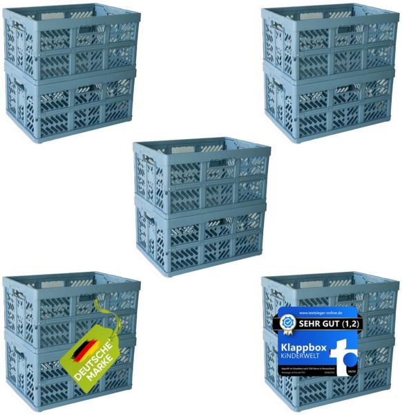 KiNDERWELT 10 x Robuste Profi - Klappbox 45 L bis 50 kg - Faltbox, Kiste, Korb zur Aufbewahrung, Transport - blau