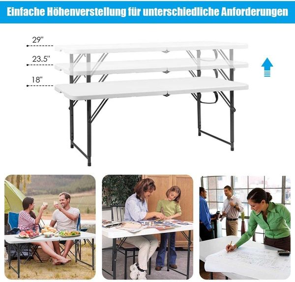 COSTWAY Campingtisch Gartentisch, mit Tragegriff 46-74cm höhenverstellbar
