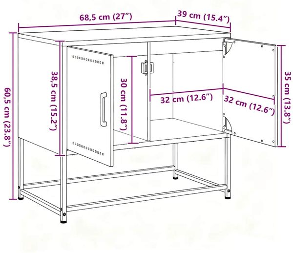 vidaXL TV-Schrank Weiß 68,5x39x60,5 cm Stahl 846475 Bild 12