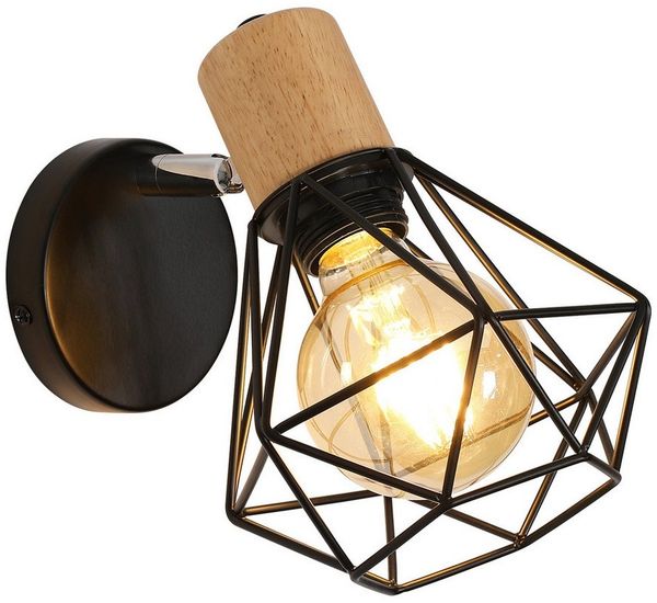 Riserva Wandleuchte Industriell-Vintage Schwarze Holz Diamant Wandlampe E27 Schwenkbar