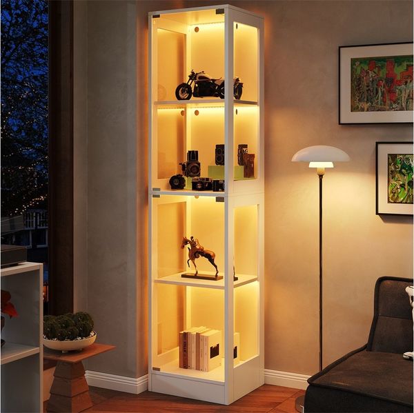 REDOM Vitrine Glas Sammlungsvitrine Transparent (LED, 4 Etagen Stauraum, Push-to-Open Tür, 1-St, 40 x 35 x 170 cm)