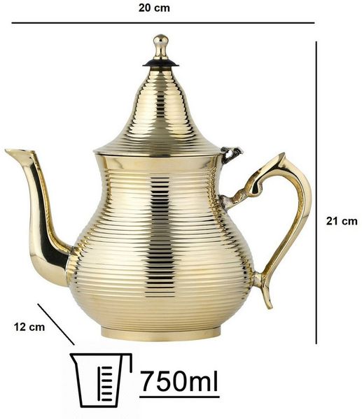 Marrakesch Orient & Mediterran Interior Teekanne Marokkanische Deko Teekanne aus Messing Kanne Nadima Gold 750ml, (1-St), Handarbeit