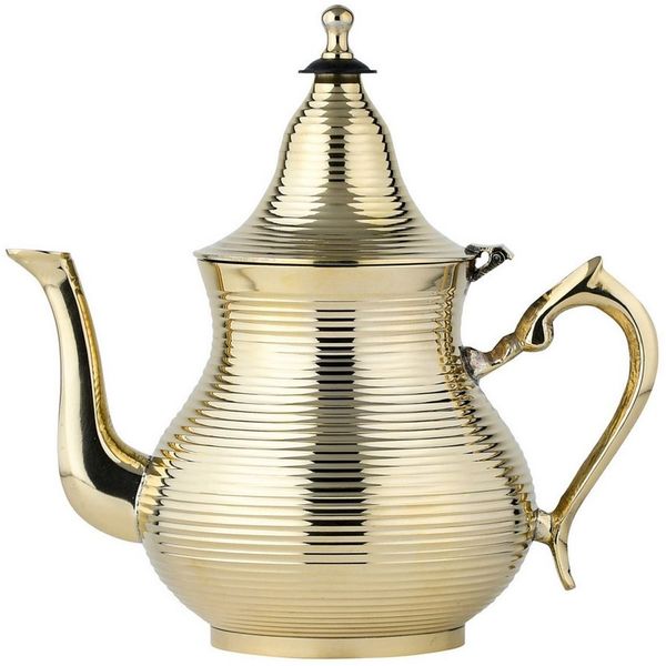Marrakesch Orient & Mediterran Interior Teekanne Marokkanische Teekanne Nadima handgefertigt aus Messing in Gold 750 ml, (1-St), Handarbeit