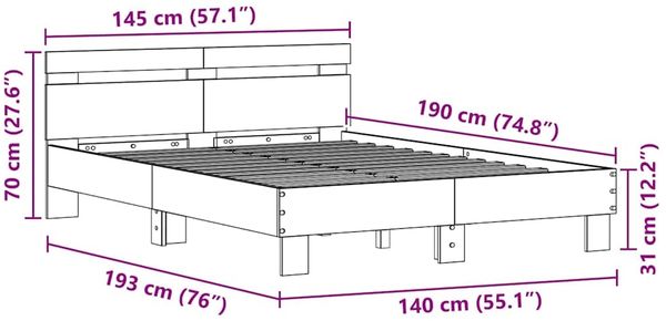vidaXL Bettrahmen Schwarz Eichen-Optik 140 x 190 cm Holzwerkstoff 3333953 Bild 12
