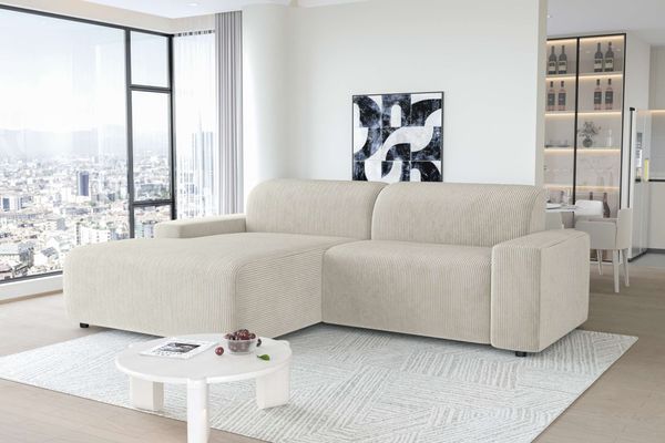 99rooms Tivoli Ecksofa Cordstoff POSO Greige Links ohne Kissen