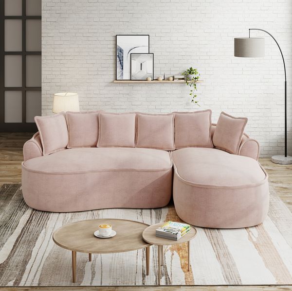 Chaiselongue-Sofa, Chenille mit tiefer Sitzfläche & breiten Armlehnen, 252x164x67 cm, Rosa