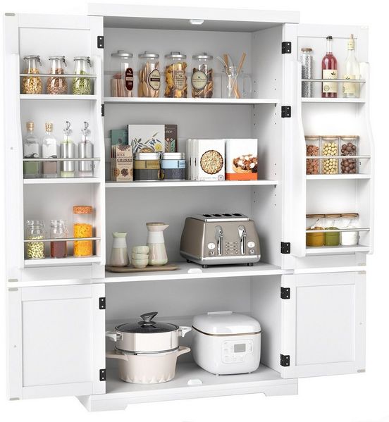 KOMFOTTEU Vorratsschrank Küchenschrank Mehrzweckschrank Sideboard mit 2 verstellbaren Einlegeböden, 76,5 x 40 x 139 cm