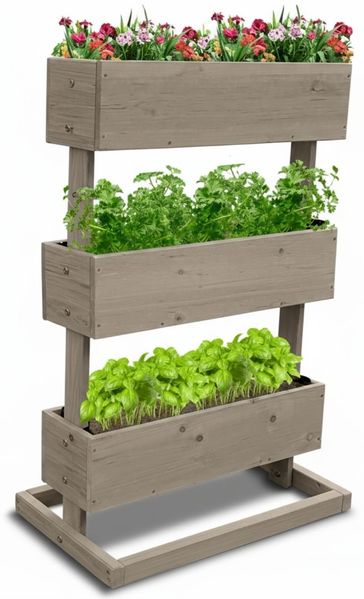 Coemo Mittleres Vertikalbeet Grau Hochbeet 3 Etagen inkl. Pflanzfolie 50x30x75