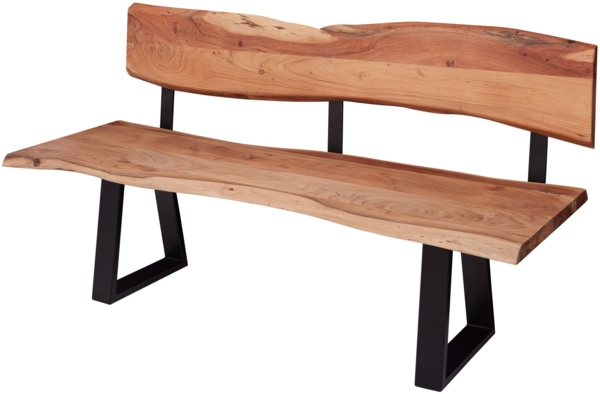 Esszimmerbank GAYA 160cm Akazie Massivholz Baumkante Landhausstil mit Lehne