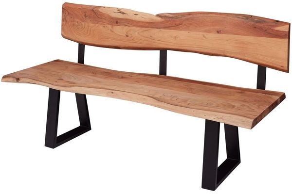 Esszimmerbank GAYA 160cm Akazie Massivholz Baumkante Landhausstil mit Lehne