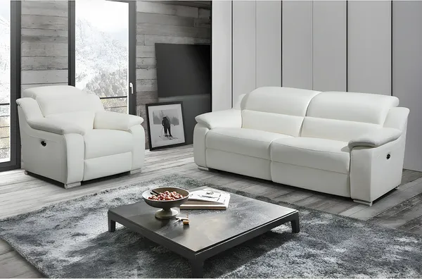 Vente-unique - ARENA Sofa and armchair set Leder Weiß - B 104 cm x H 86 cm x L 100 cm202 cm