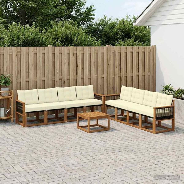 vidaXL Outdoor-Sofagarnitur mit Kissen 9 pcs Natur und Creme 3381854