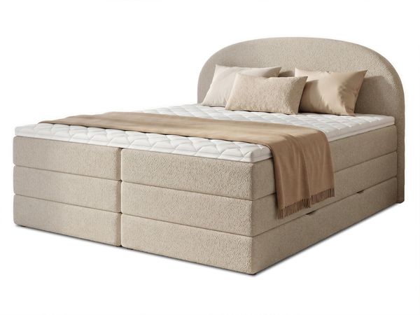 Boxspringbett Cloud XL mit 2 Bettkästen und Topper, mit Taschenfederkern- und Bonellfederkernmatratze, Doppelbett, Polsterbett aus Bouclé-Stoff mit Stauraum (Beige (Coral 65), 160 x 200 cm) Bild 2