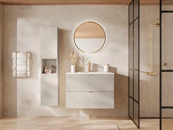 Vente-unique - DORIONI Bathroom furniture set Holz, Platte Beige - B 46,5 cm x H 61,6 cm x L 80 cm