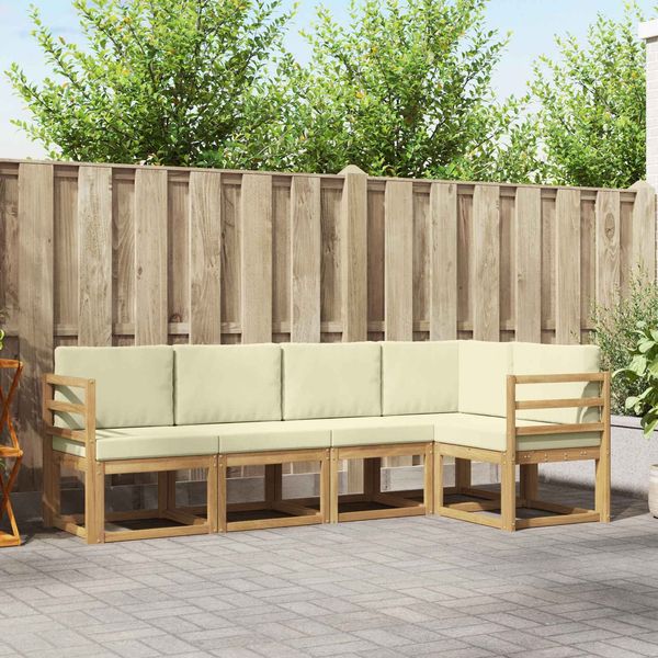 vidaXL Outdoor-Sofagarnitur mit Kissen 5 pcs Weiß und Creme 3387614