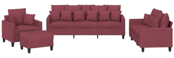 vidaXL 4-tlg. Sofagarnitur mit Kissen Weinrot Stoff 3201646