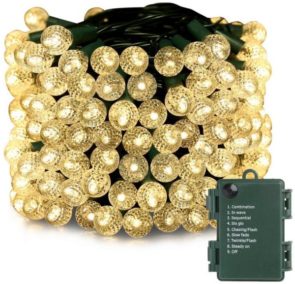 Elegear LED-Lichterkette 10M 100LEDs weihnachtsdeko Batterie, Kugel Lichterkette, Innen/Außen, 100-flammig, mit Timer 8 Modi für Weihnachten/Weihanchtsbaum Deko