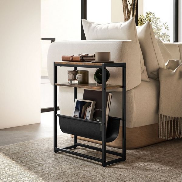 HOMCOM Beistelltisch V-förmiger Magazinhalter (Couchtisch, 1-St, Nachttisch), 43 x 18 x 56 cm, Rustikal Braun