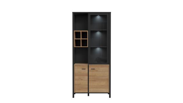 99rooms Harryson Vitrine IV Riviera Eiche Schwarz mit LED-Beleuchtung