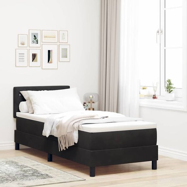 vidaXL LED Boxspringbett mit Matratze mit LED Schwarz 80 x 200 cm Samt 3342550
