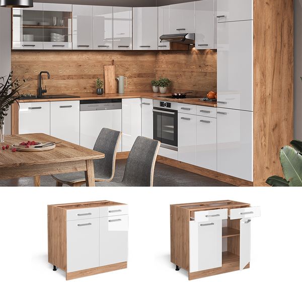 Vicco Küchenschrank Küchenzeile R-Line, Weiß Hochglanz, Schubladenunterschrank 80 cm, ohne AP Bild 2