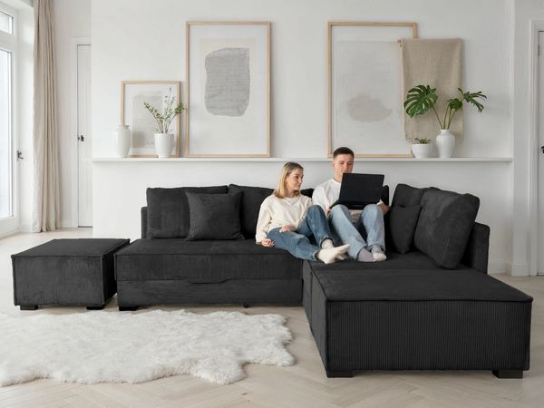 Home affaire Ecksofa Night & Day L-Form, B: 316 cm mit Dauer-Schlaffunktion 180x200 cm, Set: Sofa & Hocker, Bettfunktion, Bettkasten & Kissen, Boxspringbett