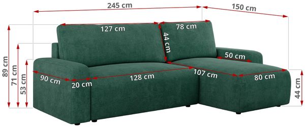 Ecksofa L-form, mit Schlaffunktion und Bettkasten - ARGOS, Grün, Stoff Bild 6