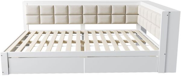 Sofabett aus Kiefernholz mit 2 Schubladen, 140x200 cm, Weiß, ohne Matratze Bild 9