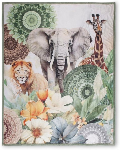 Plaid Sagadar, hip, Weich, Kuscheldecke, 130x160 cm, Wendeoptik, Mandala, Safari, Tiere