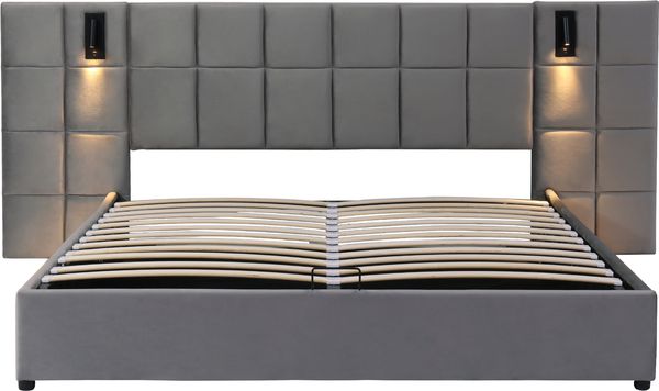 Polsterbett 180x200 cm mit hydraulischem Bettkasten, verstellbarem Leselicht und USB-Anschluss, Grau Bild 8