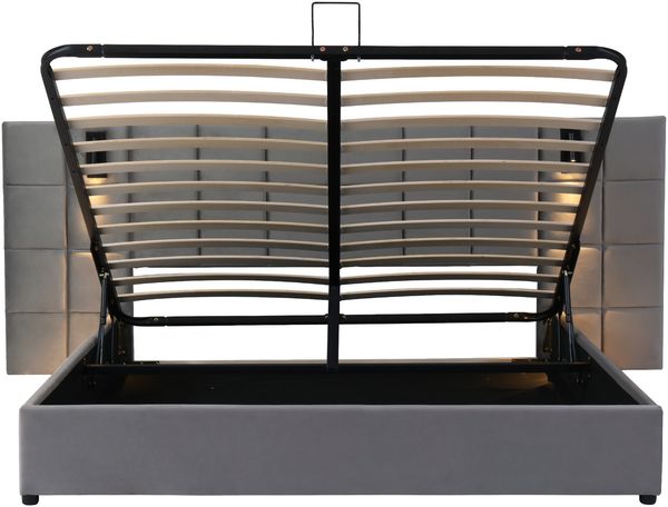 Polsterbett 180x200 cm mit hydraulischem Bettkasten, verstellbarem Leselicht und USB-Anschluss, Grau Bild 7