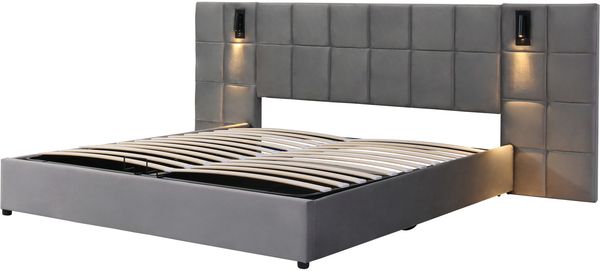 Polsterbett 180x200 cm mit hydraulischem Bettkasten, verstellbarem Leselicht und USB-Anschluss, Grau Bild 9