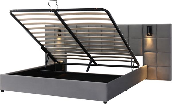 Polsterbett 180x200 cm mit hydraulischem Bettkasten, verstellbarem Leselicht und USB-Anschluss, Grau Bild 4