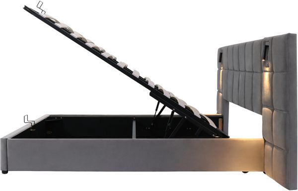 Polsterbett 180x200 cm mit hydraulischem Bettkasten, verstellbarem Leselicht und USB-Anschluss, Grau Bild 6