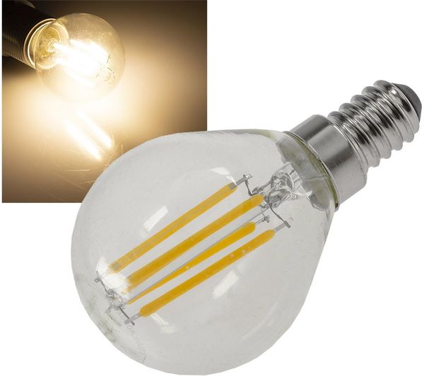 LED Tropfenlampe E14 "Filament T4"3000k, 500lm, 230V/4W, warmweiß