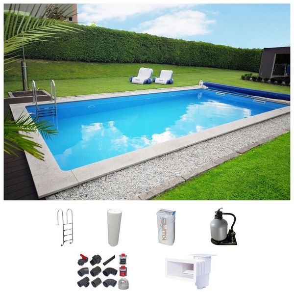 KWAD Rechteckpool mit Edelstahlleiter (Set), in verschiedenen Größen, mit Foliensack 0,6mm