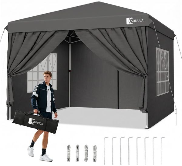 Sunula Pavillon 3x3 Wasserdicht Stabil Winterfest mit 4 Seitenwänden, Faltpavillon 3x3 m mit Verdickten Röhren, Partyzelt Gartenpavillon Faltzelt, (Anthrazit, 3x3 Mit Seitenwänden)