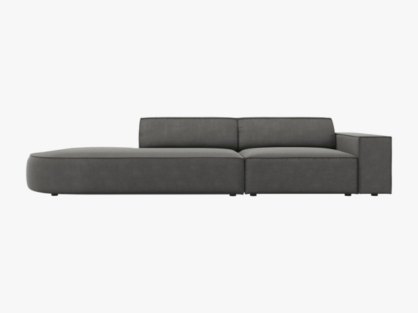 Micadoni 3-Sitzer Sofa Jodie offen runde Recamiere Links Samt Bluvel Hellgrau
