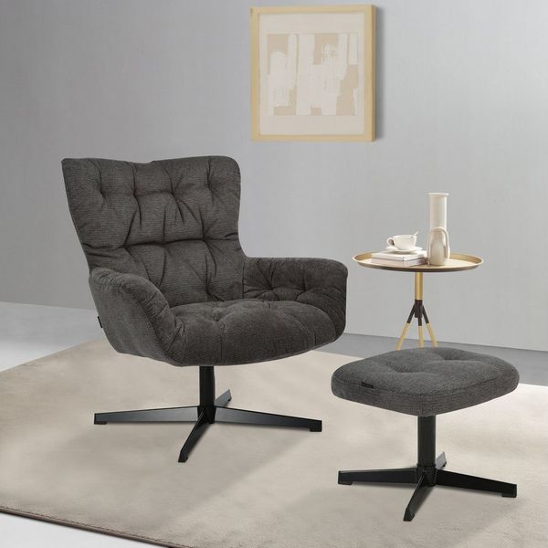 INOSIGN Drehsessel VERGAS Ohrensessel mit Hocker im Set, besonders dicke Polsterung, Relaxsessel mit 360-Grad-Drehfunktion u. Hocker, Web-Stoff