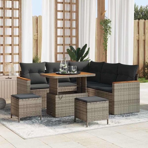 vidaXL Gartensofa-set mit Kissen 8 pcs Grau Poly Rattan 3364998