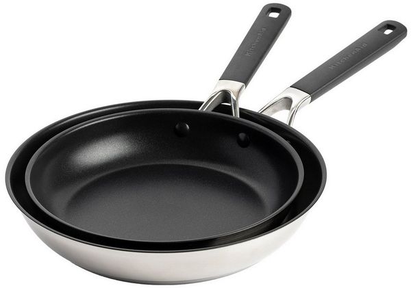 KitchenAid Pfannen-Set Classic Stainless Steel Non-Stick (CC005707-001), Aluminium, 2-teiliges Pfannen-Set 24cm & 28cm, Keramik-Antihaftbeschichtung