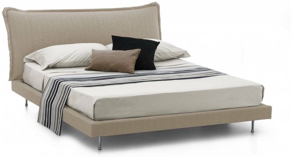 Dmora Arcore Doppelbett, Festbett mit Stoffbezug und Kopfteil, 100 % Made in Italy, geeignet für Matratze 160x190 cm, Beige