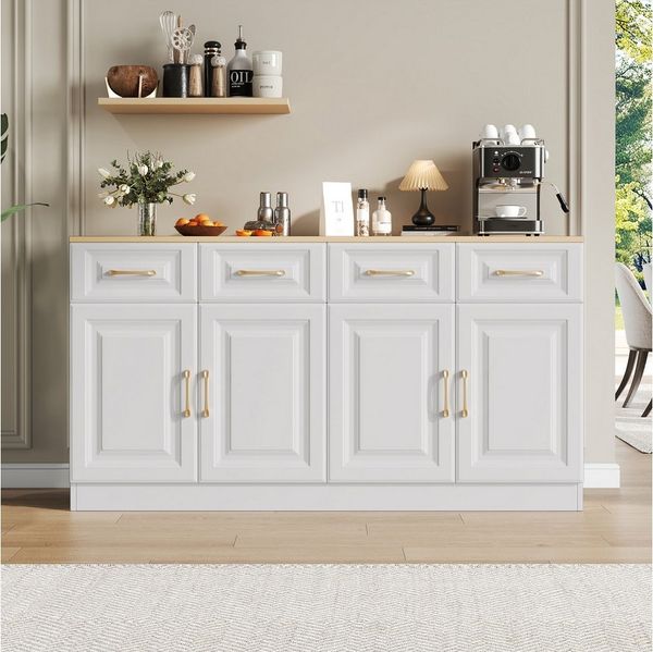 STILVORA Sideboard Buffetschrank landhausstil mit 4 Schubladen,Kommode mit Scheunentüren (Buffetschrank, Kaffeebarschrank, Kommode, 1 St, 4 Schubladen und 4 Scheunentüren), mit Stauraum