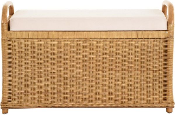 Krines Home Sitzbank Rattan Bank Sitzbank Sitzhocker mit Stauraum gepolstert Wäschetruhe 80, gepolsterter Deckel