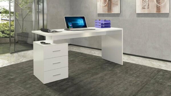 Dmora - Schreibtisch Siro, linearer Schreibtisch, Mehrzweck-Büroschreibtisch, platzsparender Schreibtisch mit Mehreren Positionen, 160x60h75 cm, Weiß