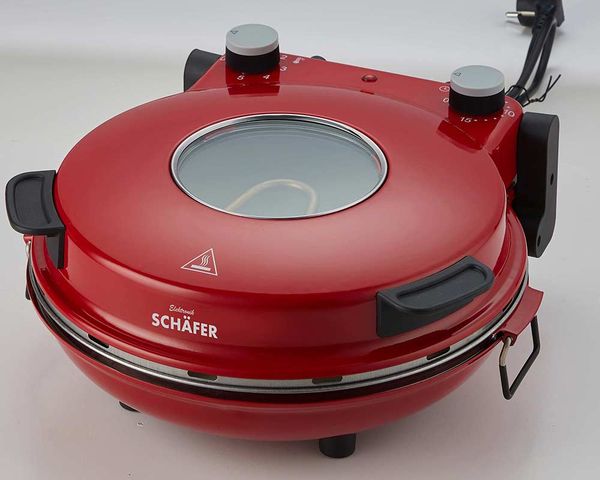 Schäfer Pizzamaker 32cm mit Zubehör Express Pizzaofen 1200W Keramiksteinplatte 360-400ºC (rot)