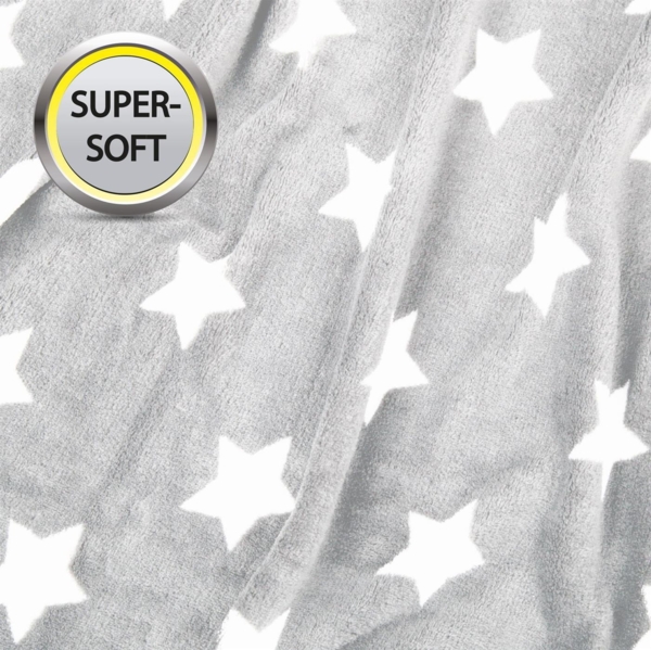 Kuscheldecke XXL (150x200 cm) - Hellgrau - Flauschdecke Microfaser-Decke mit Sternen-Muster, große weiche Wohn-Decke zum kuscheln Bild 4